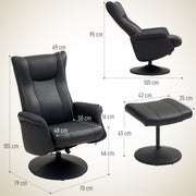 Black Swivel Recliner Chair with Footstool PU Leather Adjustable Back by HOMCOM