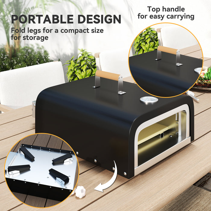 Portable Outdoor Gas Pizza Oven with 12 Inch Stone Peel and Thermometer Black by Outsunny