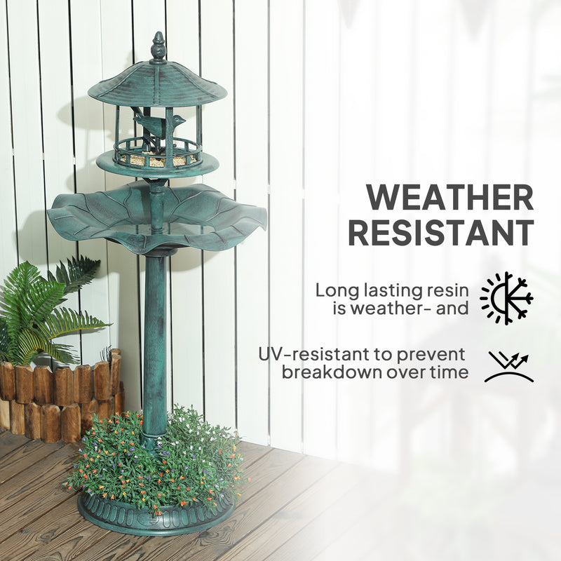 Outsunny 3-in-1 Garden Bird Bath, Freestanding Birdbath with Large Water Basin, Underneath Flower Planter, Φ50 x 113 cm, Green AOSOM