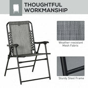 Set of 6 Grey Folding Garden Chairs with Armrests and Mesh Seats for Patio or Camping