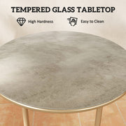 Beige 60cm Round Garden Side Table with Tempered Glass Top and Steel Frame
