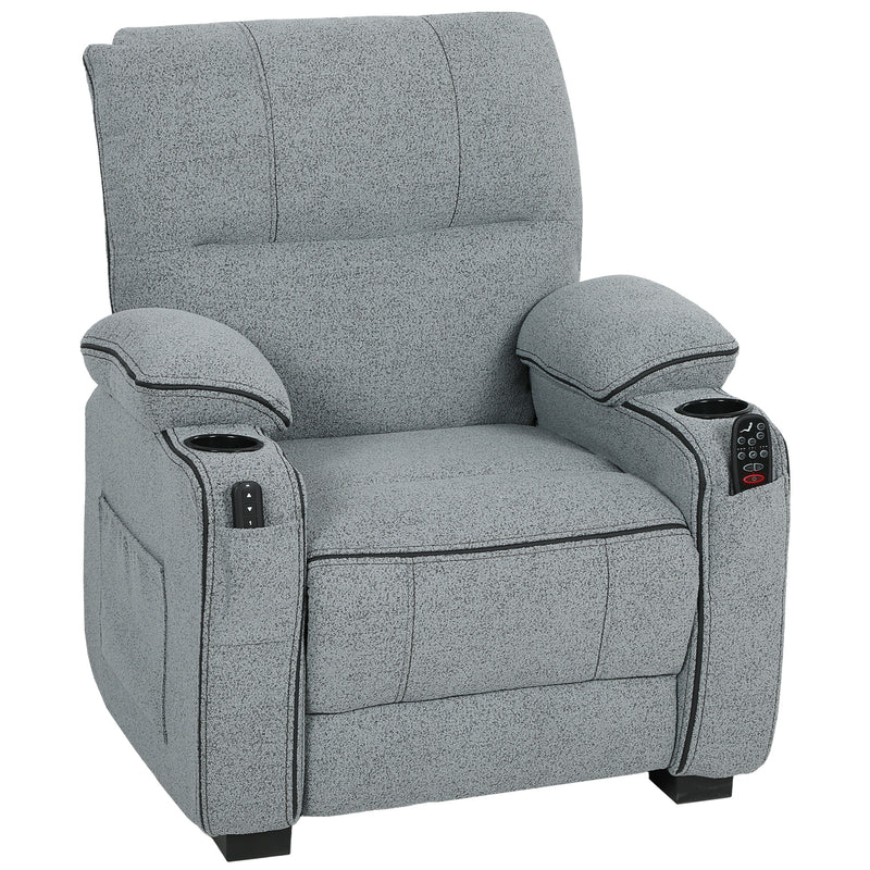 Electric Recliner Massage Armchair with Heat USB Port and Cup Holders for Lounge Grey AOSOM