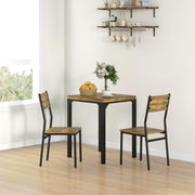 Three Piece Compact Dining Set with Table and Two Chairs in Rustic Brown