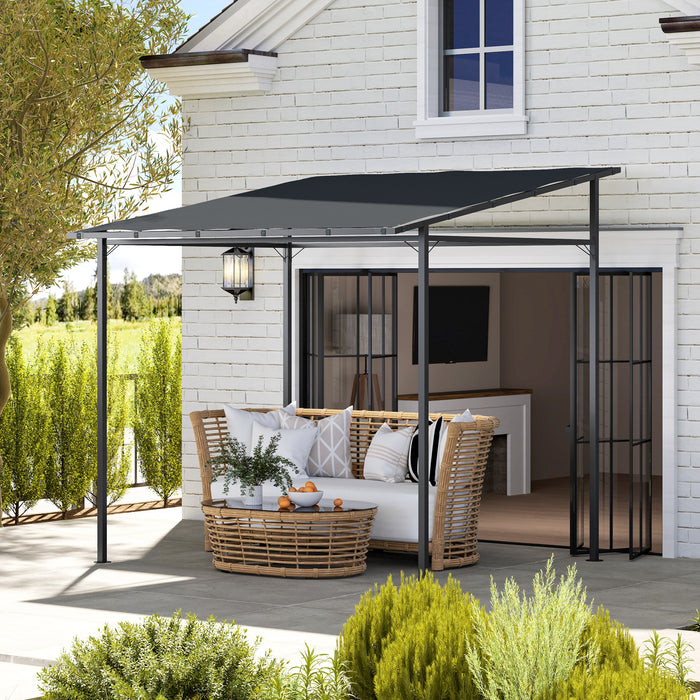 Wall Mounted 2.4 x 2.4 m Pergola Gazebo with UPF30+ Canopy and Metal Frame in Dark Grey by Outsunny