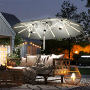 Outsunny 3 m Double-Sided Garden Parasol with LED Solar Lights, Outdoor Extra Large Sun Umbrella with Crank Handle, Grey AOSOM