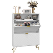 12 Pair Shoe Storage Cabinet With Chevron Detail and Elegant Design for Hallway White