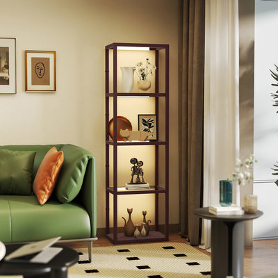 LED Floor Lamp with 4 Glass Shelves Dimmable Standing Light for Living Room Dark Brown