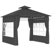 Dark Grey 3 x 3 m Garden Gazebo with Double Roof and Removable Sidewalls by Outsunny