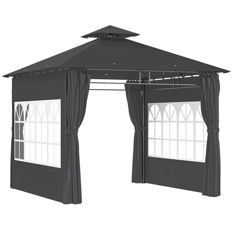Dark Grey 3 x 3 m Garden Gazebo with Double Roof and Removable Sidewalls by Outsunny