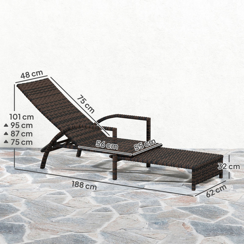 Mixed Brown Rattan Sun Lounger with Adjustable Backrest for Garden Relaxation by Outsunny