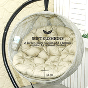 Khaki Hanging Egg Chair with Stand Thick Cushion and Cup Holder for Garden or Indoor Use by Outsunny