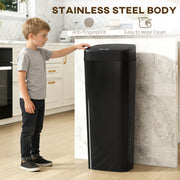 50L Motion Sensor Kitchen Bin With Soft Close Lid For Rubbish Disposal Black AOSOM