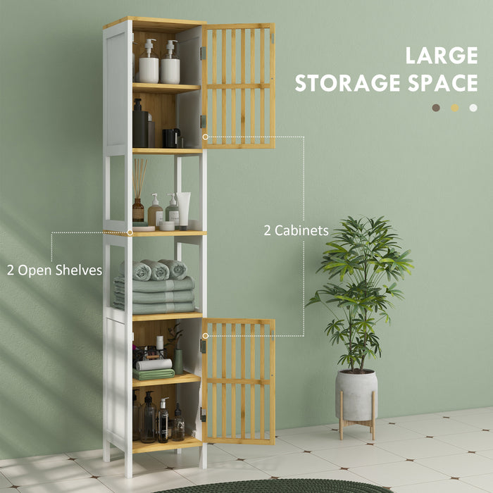 Tall Bathroom Storage Unit Bamboo Blend with Retro Cut Out Design