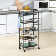 5 Tier Steel Mesh Storage Trolley with Wheels for Home or Office Organisation Black