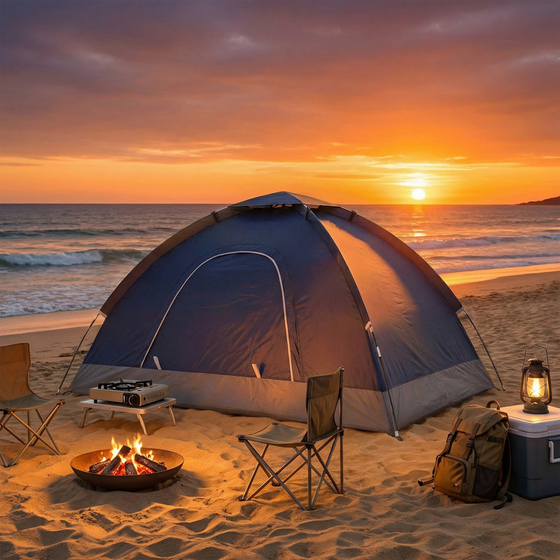 2 Person Camping Tent with Mesh Windows for Ventilation and Bug Protection Navy Blue