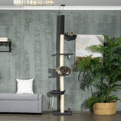 5 Tier Floor to Ceiling Cat Tree Tower With Hammock and Bed for Indoor Cats Black Cream