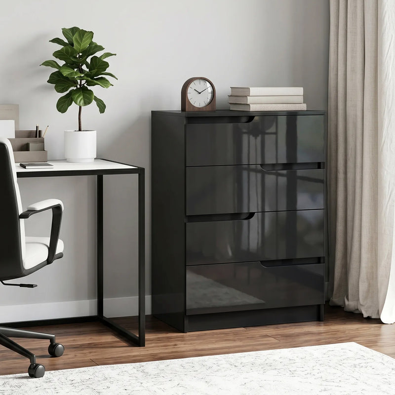 Chest of Drawers with 4 Spacious Drawers for Organised Bedroom Storage High Gloss Black