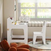 Kids Art Table and Chair Set with Storage Shelf and Drawers Ideal for Creative Play White AOSOM