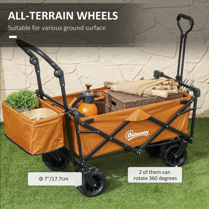 Orange Folding Trolley Cart with Canopy and Handle for Shopping Camping by Outsunny