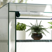 4 Tier Lean-to Mini Greenhouse with Reinforced PE Cover and Roll-Up Door by Outsunny