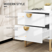 White 2 Drawer Bedside Table with Gold Legs Elegant Design by HOMCOM