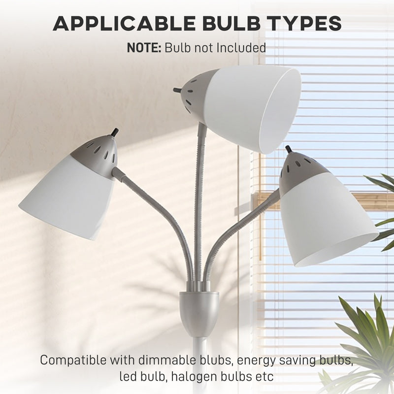 Floor Lamp with 3 Adjustable Shades for Flexible Living Room or Office Lighting Silver Tone