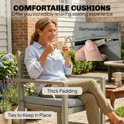 Outsunny 4 Seater Wooden Garden Furniture Set with Loveseat, Armchairs, Table, Acacia Wood Garden Sofa Set, Light Grey AOSOM
