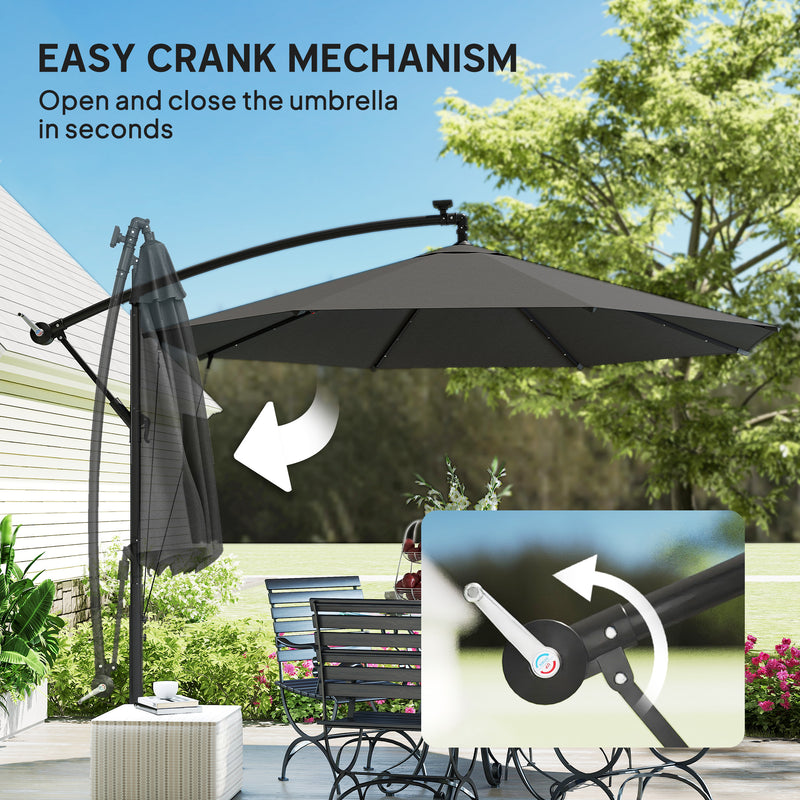 Garden Cantilever Parasol with Solar LED Lights for Day and Night Shade Black Outsunny
