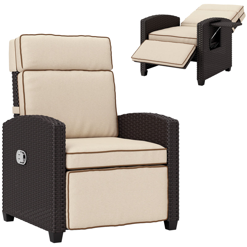 Rattan Garden Recliner Chair With Adjustable Backrest Cushion and Footrest by Outsunny