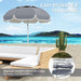 Grey Beach Umbrella with Sand Anchor Adjustable Tilt UPF50+ UV Protection and Carry Bag by Outsunny