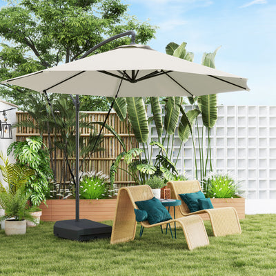 Cream 3m Cantilever Garden Parasol with Base Cover and Tilt for Sun Shade UPF50 by Outsunny