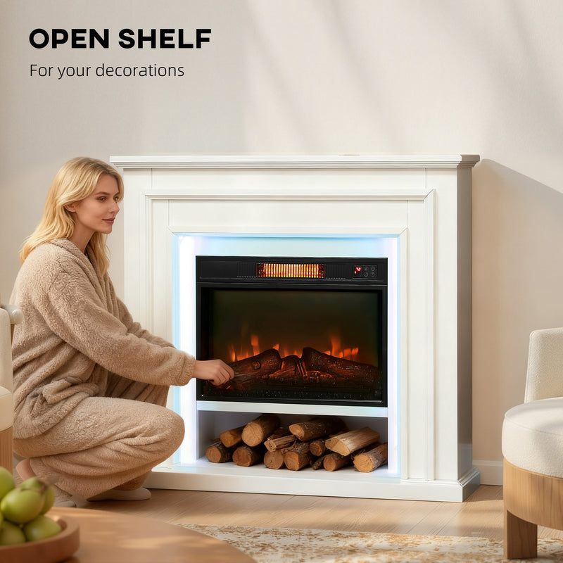 Electric Fireplace Heater with LED Flame Effect and Remote Control for Living Room, White