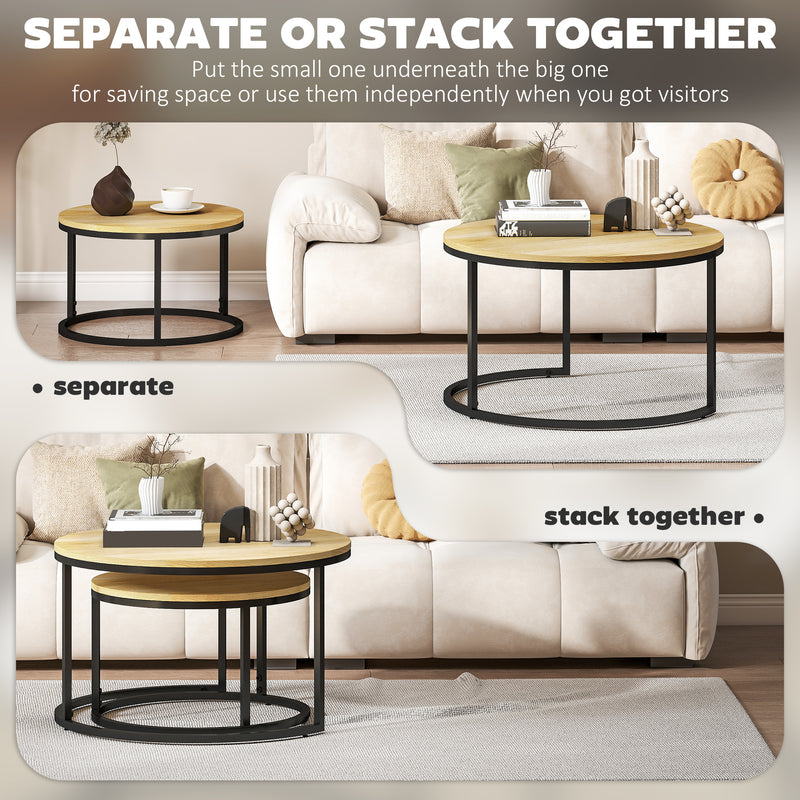 Set of Two Nesting Side Tables with Wood Effect Finish Ideal for Living Room, Natural