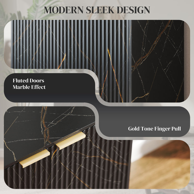 Elegant Black Sideboard with Gold Accents and Storage Shelves by HOMCOM