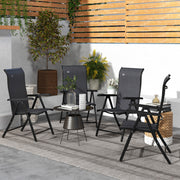 Set of 4 Grey Folding Garden Chairs with 7 Position Reclining Backs for Outdoor Use