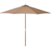 3m Wooden Garden Parasol with 8 Ribs for Outdoor Patio Sun Shade Shelter Khaki AOSOM
