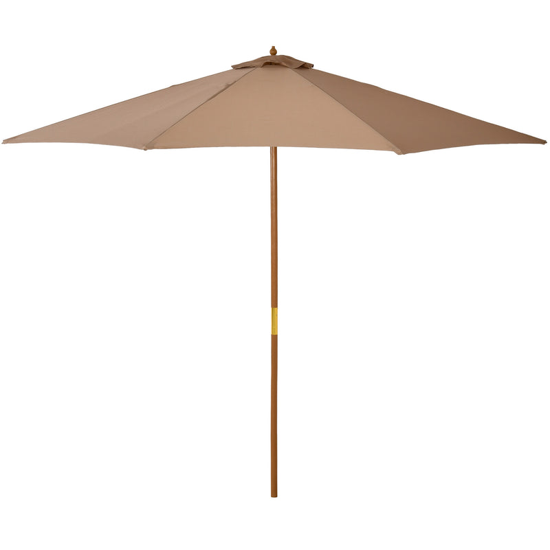 3m Wooden Garden Parasol with 8 Ribs for Outdoor Patio Sun Shade Shelter Khaki AOSOM