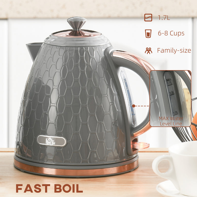 Grey 3kW Rapid Boil Honeycomb Cordless Kettle for Fast Heating by HOMCOM