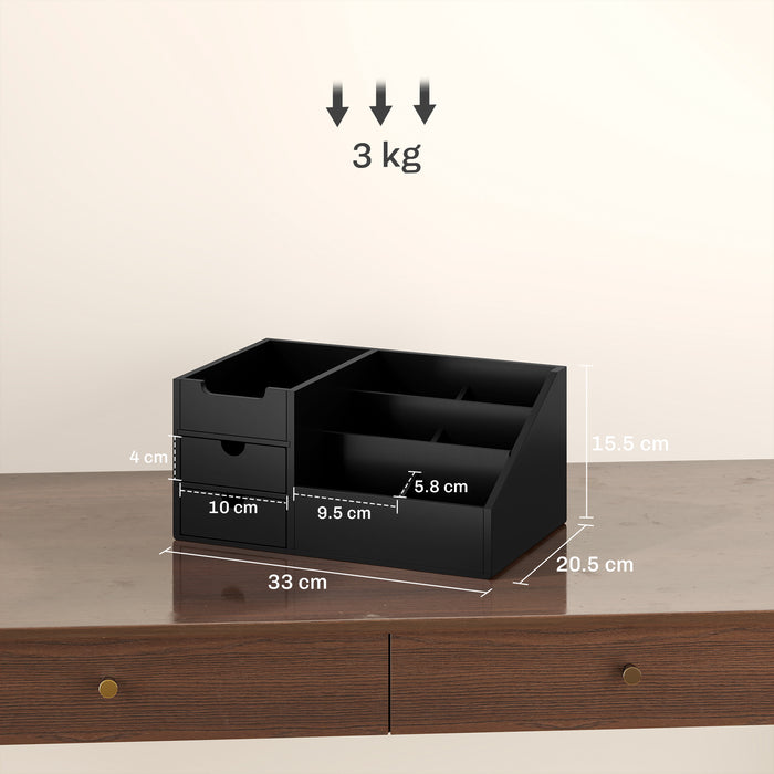 Black Bamboo Desk Organiser with 7 Compartments and 2 Drawers for Home Office by HOMCOM