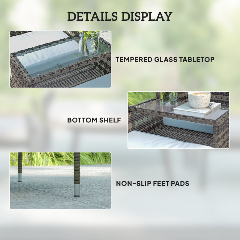 Charcoal Grey Two Seater Rattan Garden Chair with Middle Table for Garden or Patio by Outsunny
