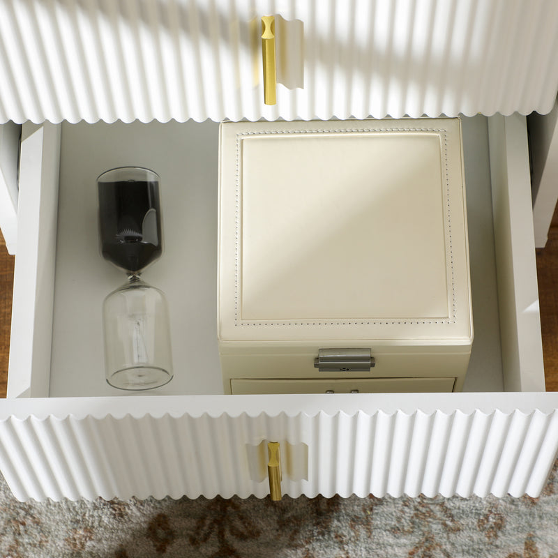 Set of 2 Two Drawer Bedside Chests with Ample Storage for Bedroom White and Gold