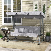 Three Seater Garden Swing Chair with Adjustable Canopy Light Grey by Outsunny