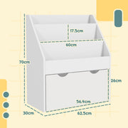 Kids Bookcase with Shelves and Drawer for Bedroom or Playroom Storage White AOSOM