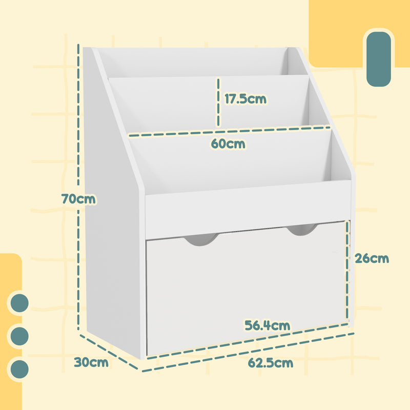 Kids Bookcase with Shelves and Drawer for Bedroom or Playroom Storage White AOSOM