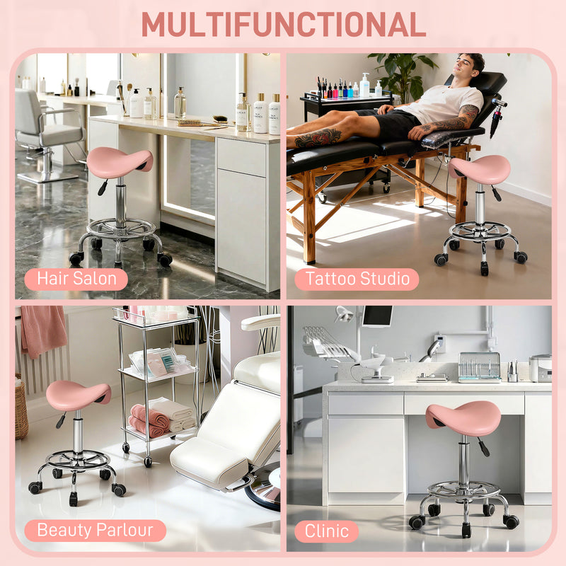 Ergonomic Saddle Stool for Home Office or Salon with Adjustable Height Pink AOSOM