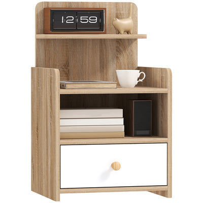 White Wood Effect Bedside Table with Multi Storage Shelves by HOMCOM