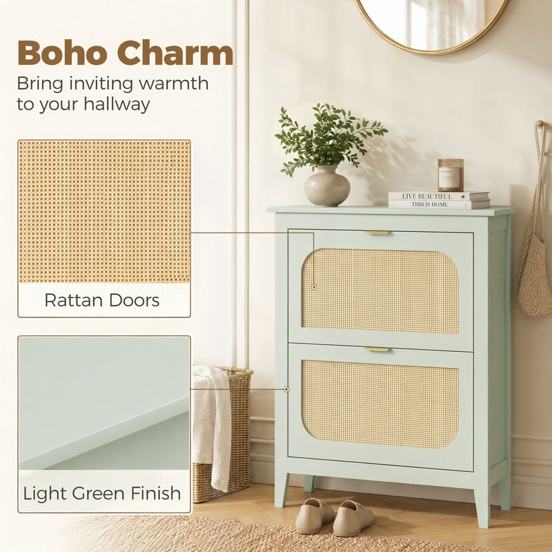 Shoe Storage Cabinet for Narrow Hallways with Flip Drawers and Adjustable Shelves Light Green