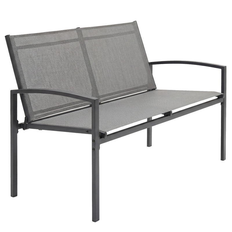 2 Seater Garden Bench for Small Spaces with Quick Dry Mesh Seat and Curved Backrest, Grey