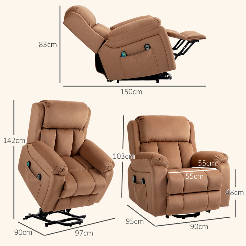 Electric Reclining Lift Chair with Remote and 8 Point Massage Ideal for Elderly Comfort Brown