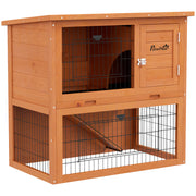 Two Tier Wooden Rabbit Hutch with Outdoor Run Ideal for Guinea Pigs and Bunnies Orange AOSOM